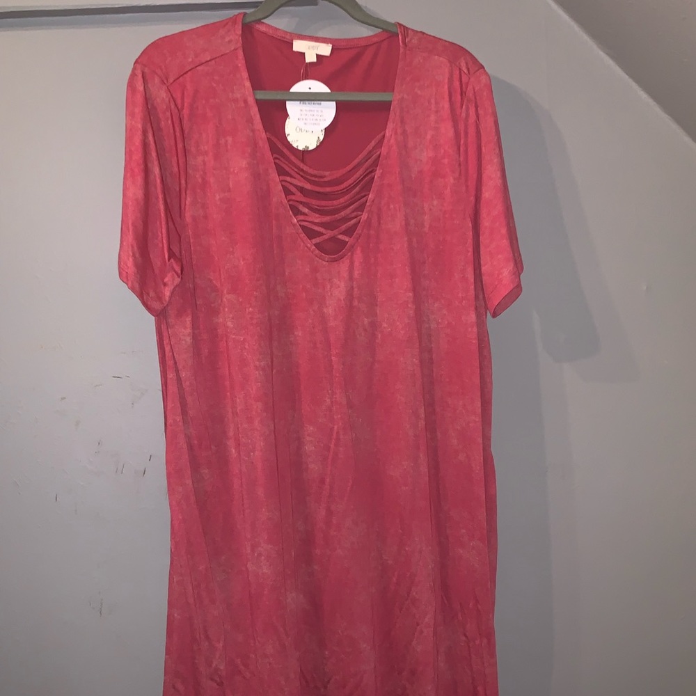 Red lace up front dress